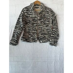Boston Proper Zebra Print‎ Denim Jacket Women's XS Light Wash Button Front